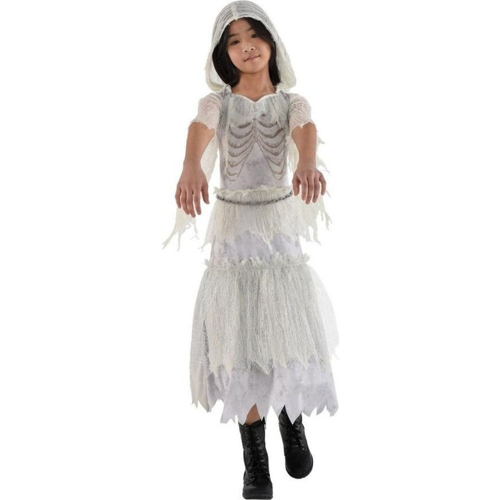 GHOST GIRL Skeleton Child XL‎ Halloween Costume  Hooded Dress Up Outfit Bones